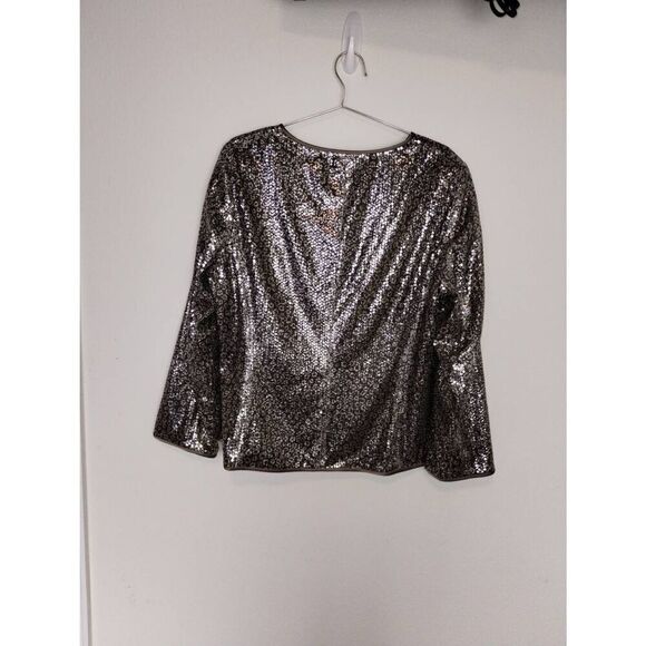Kasper Evening Jacket Sz 18 Silver Sequined Leopard Print Open Front Glamcore Vt - Picture 7 of 12